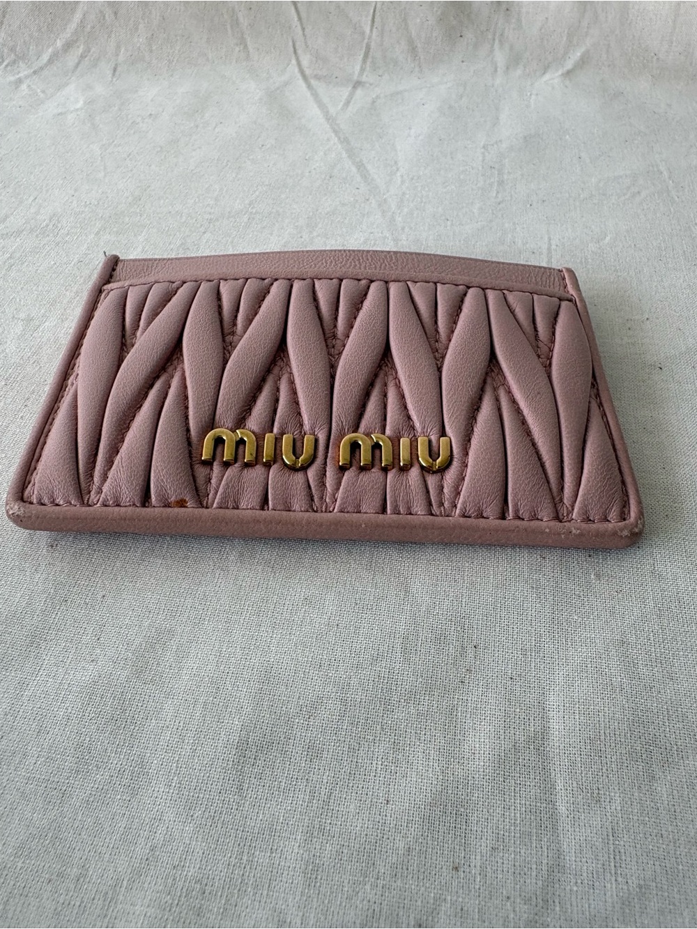 Miu Miu Dusty Rose Quilted Leather Wallet with Gold Logo